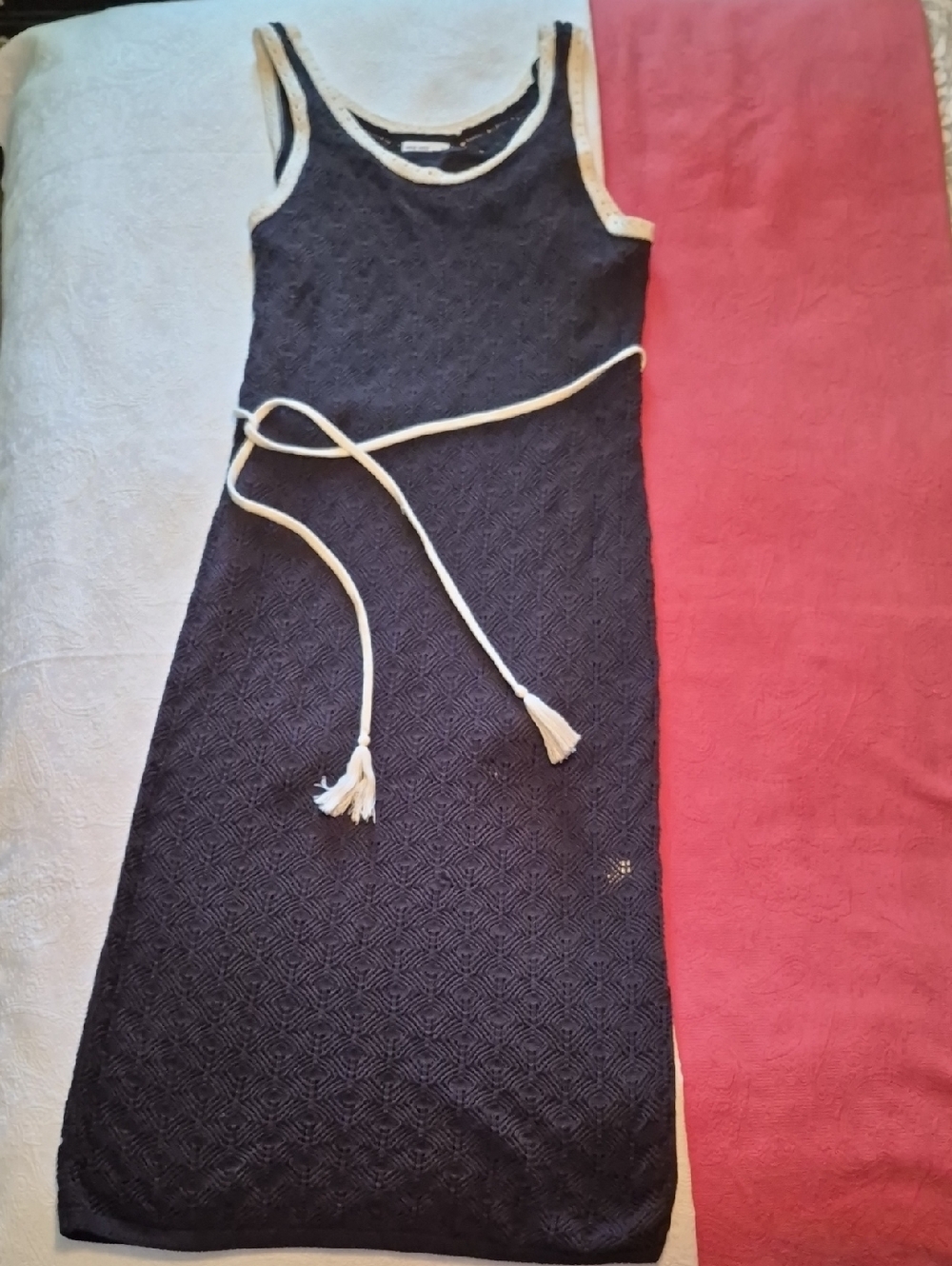 Nine West Black Crochet Tank Dress with Cream Accents